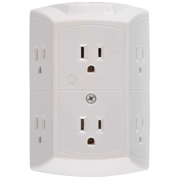 Ge Grounded 6-Outlet Wall Tap with Transformer/Resettable Circuit 56575